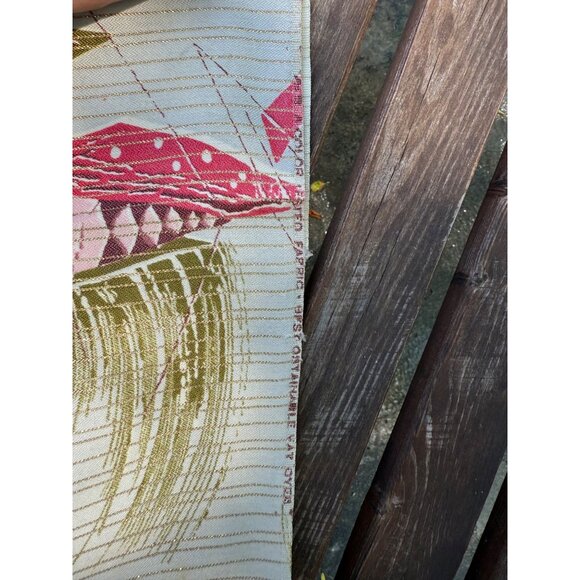 Vintage Mid-Century Print Curtain Panel Pink Green on White 90.5x20.25" - Picture 7 of 7